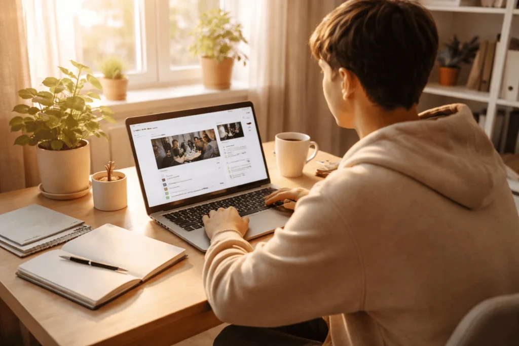 A beginner working from home on a laptop learning online skills in 2026