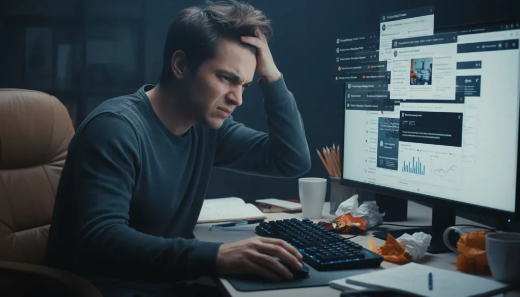 Frustrated beginner at computer