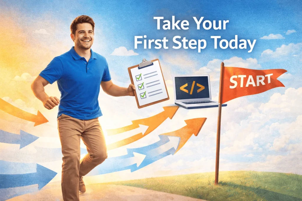 Beginner taking first steps to start online earning or side hustle with checklist and action plan in 2026