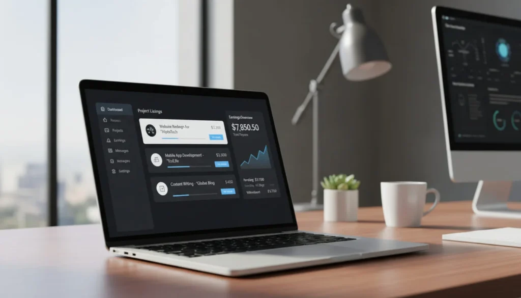 Freelance platform dashboard showing online earning opportunities for beginners