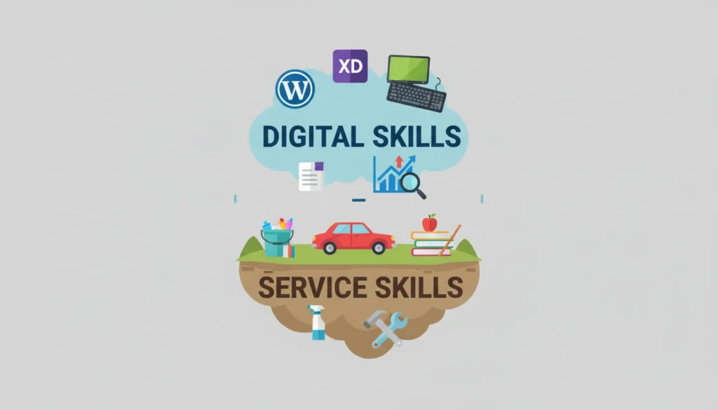 Digital skills needed for online earning versus practical service skills required for beginner side hustles