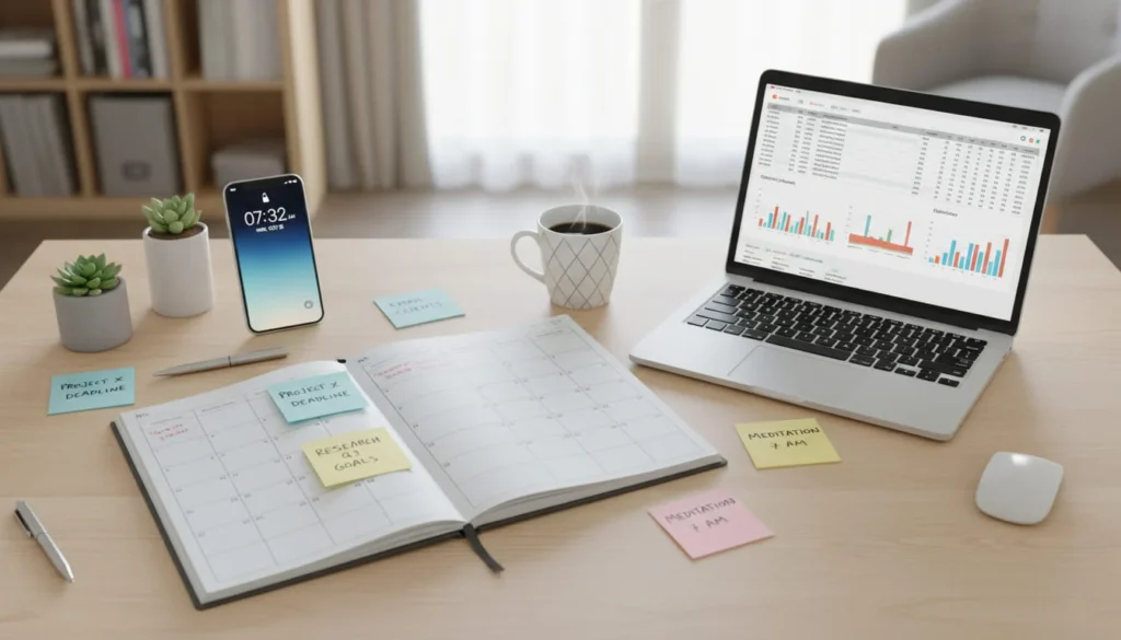 Organized workspace showing time management and planning for freelance work
