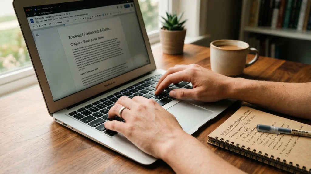  Freelance writing for beginners - hands typing on laptop keyboard