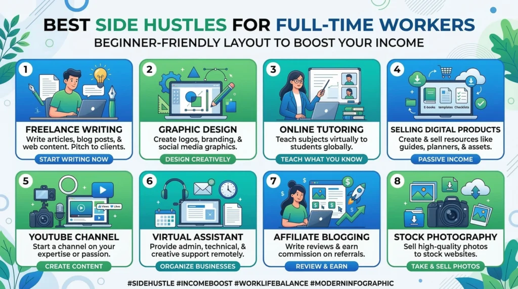 Best side hustle ideas for full-time workers in 2026 — freelancing, digital products, blogging, tutoring, and more beginner-friendly options