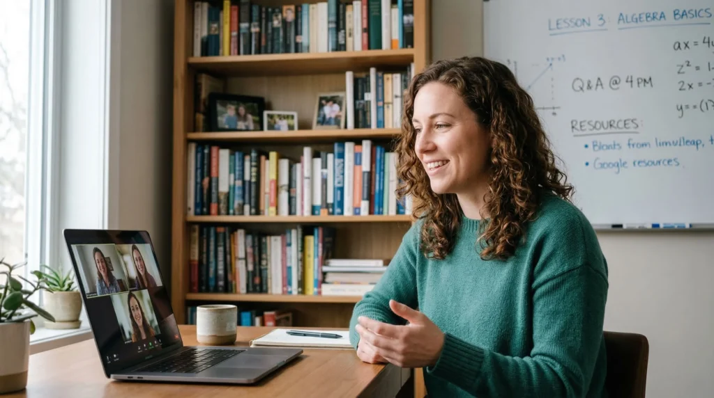 Online tutoring for beginners - person on video call teaching online