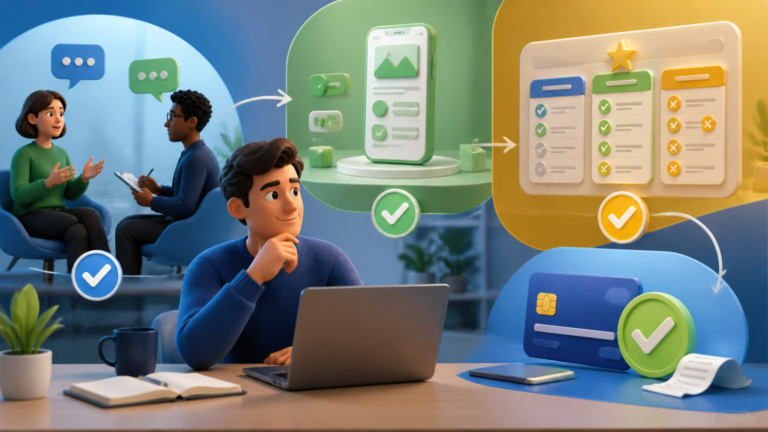 Entrepreneur validating a business idea with interviews and a prototype
