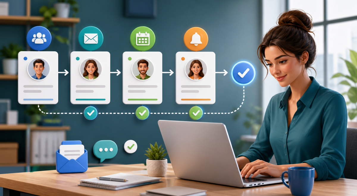 Customer follow-up workflow with reminders and contact cards
