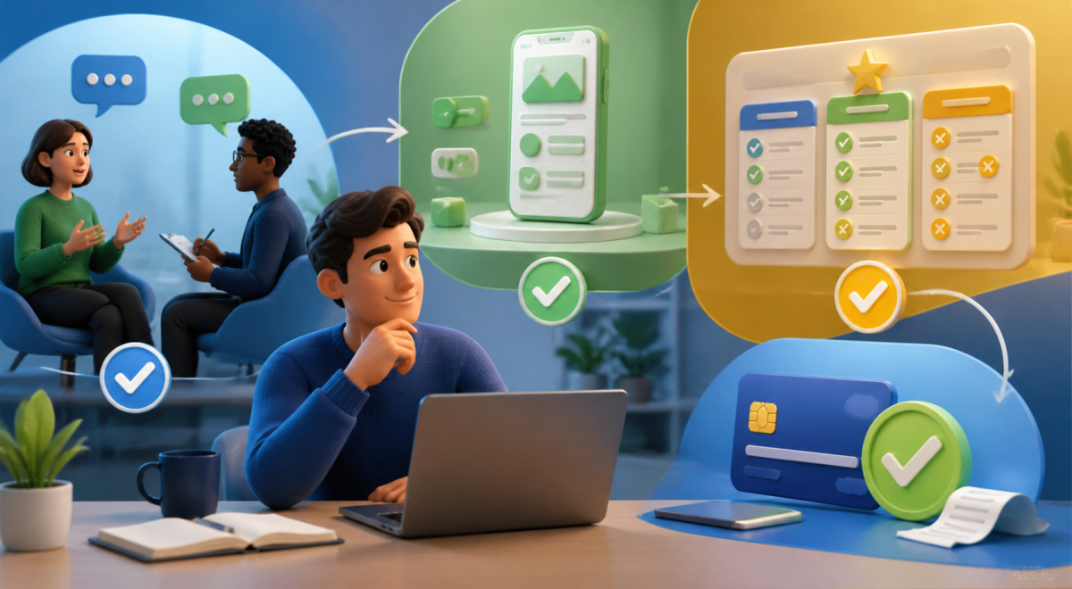 Entrepreneur validating a business idea with interviews and a prototype